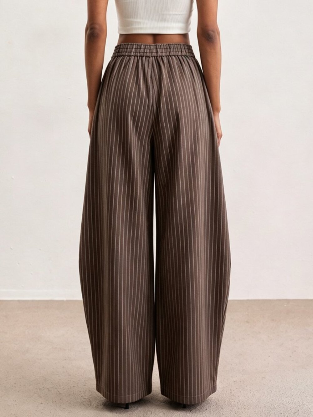 Brown Casual Women's Striped Long Pants - Picture 2 of 4